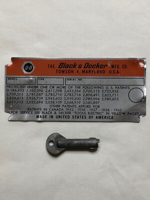 Vintage Black & Decker DeWalt 10'' Radial Arm Saw Safety Switch Key Model R1350