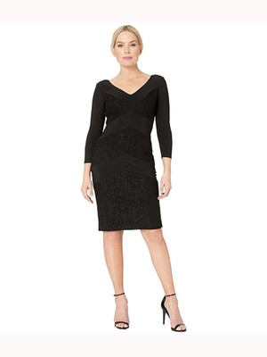 

LAUREN RALPH LAUREN Женское черное платье-футляр длиной выше колена с рукавами 3/4, Черный