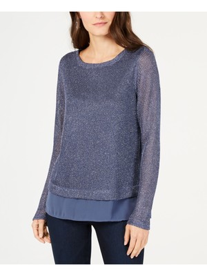 

INC Женский синий свитер с длинным рукавом и круглым вырезом Размер