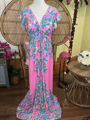 Pre-owned Lilly Pulitzer Verona Flutter Sleeve Maxi Dress Casa Jaquar $228 Size 14 In Multicolor