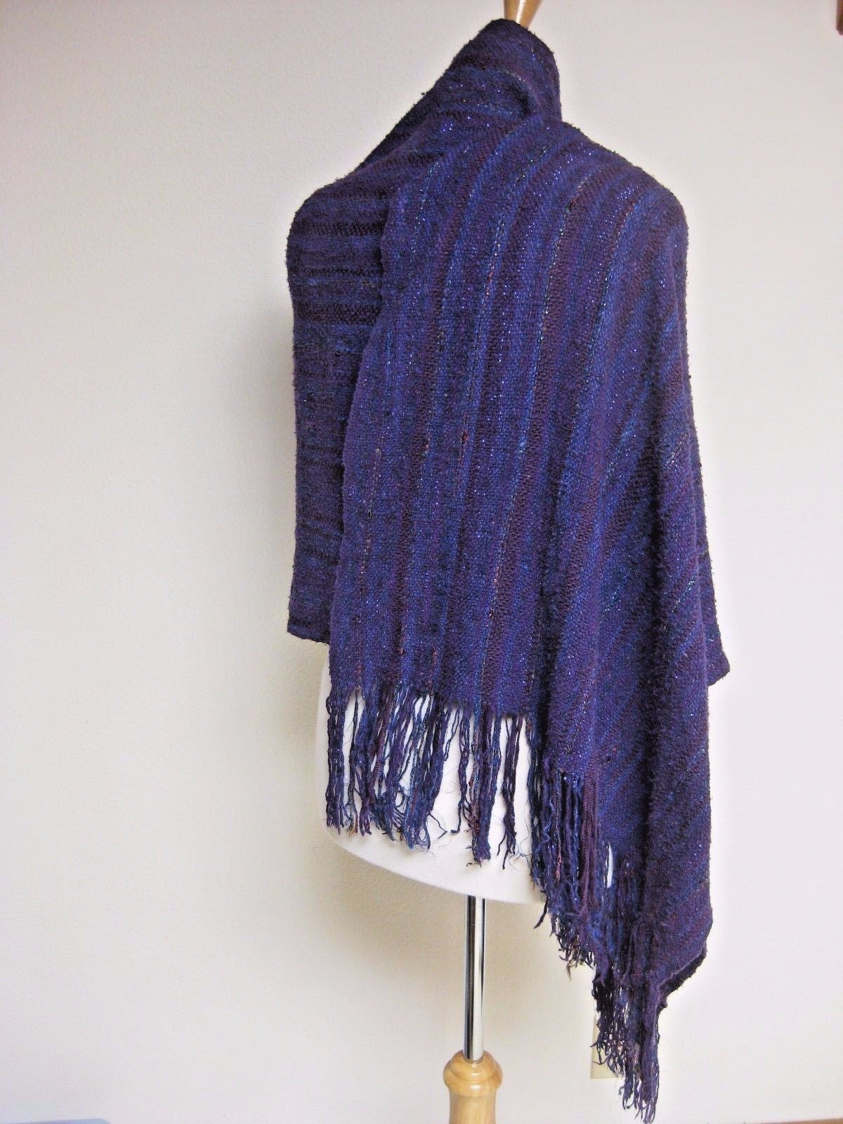 HAND WOVEN RAW SILK LUREX SHAWL WRAP SHRUG THROW EXQUISITE MIXED MATERIALS XL