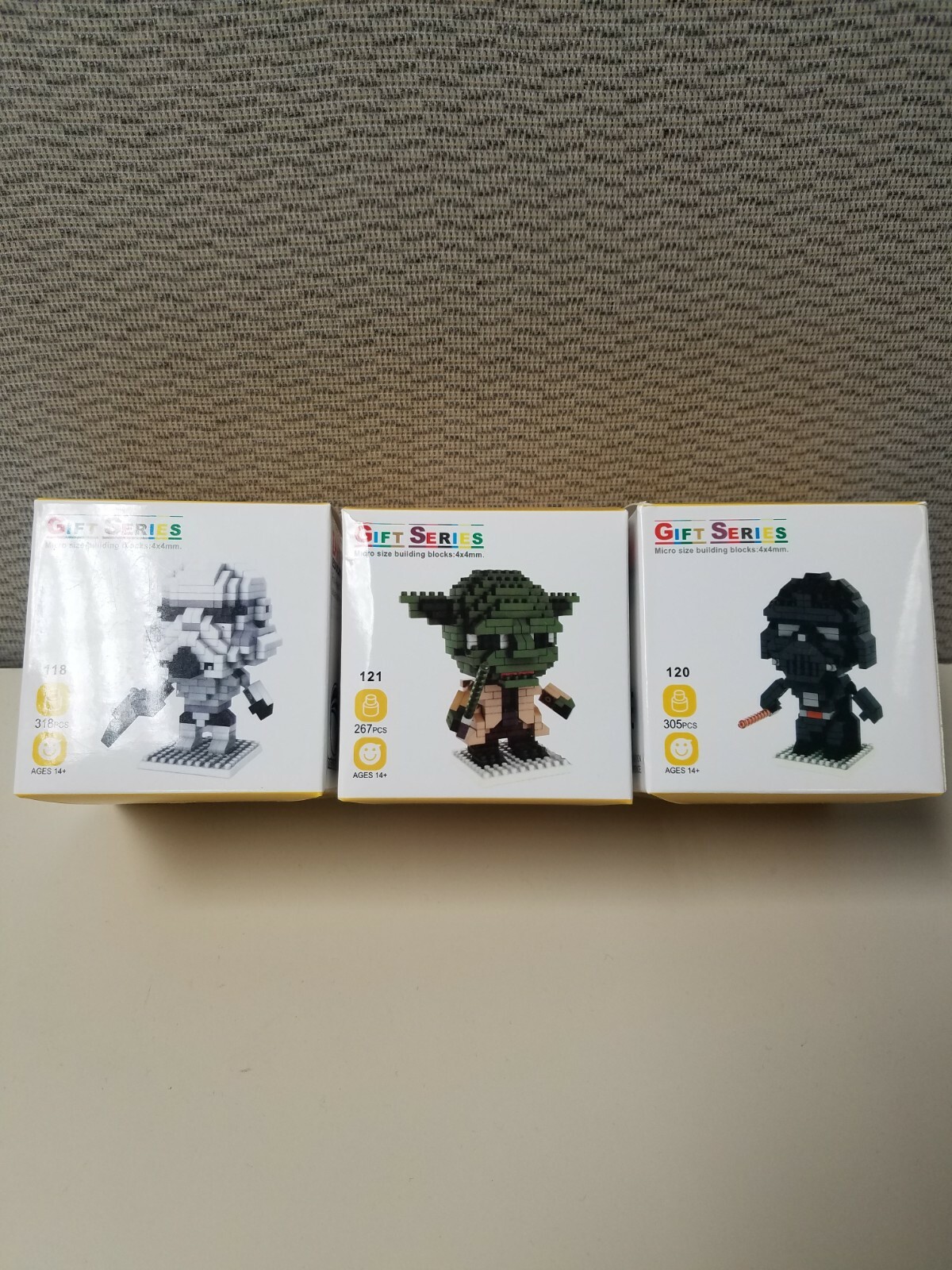 Gift Series Micro Size Building Blocks: 4x4mm Yoda, Darth Vader, Stormtrooper