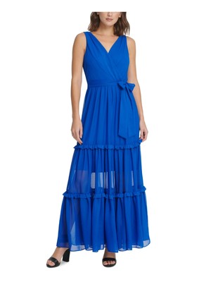 DKNY Женская синяя юбка с поясом без рукавов Maxi Party Fit + Flare Dress 6