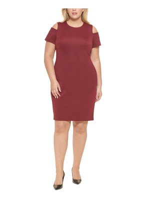 

CALVIN KLEIN Womens Maroon Scuba Crepe Body Con с коротким рукавом Plus