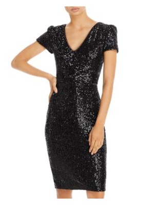 

AQUA FORMAL Женское черное платье-футляр с V-образным вырезом на спине и короткими рукавами до колена, Черный