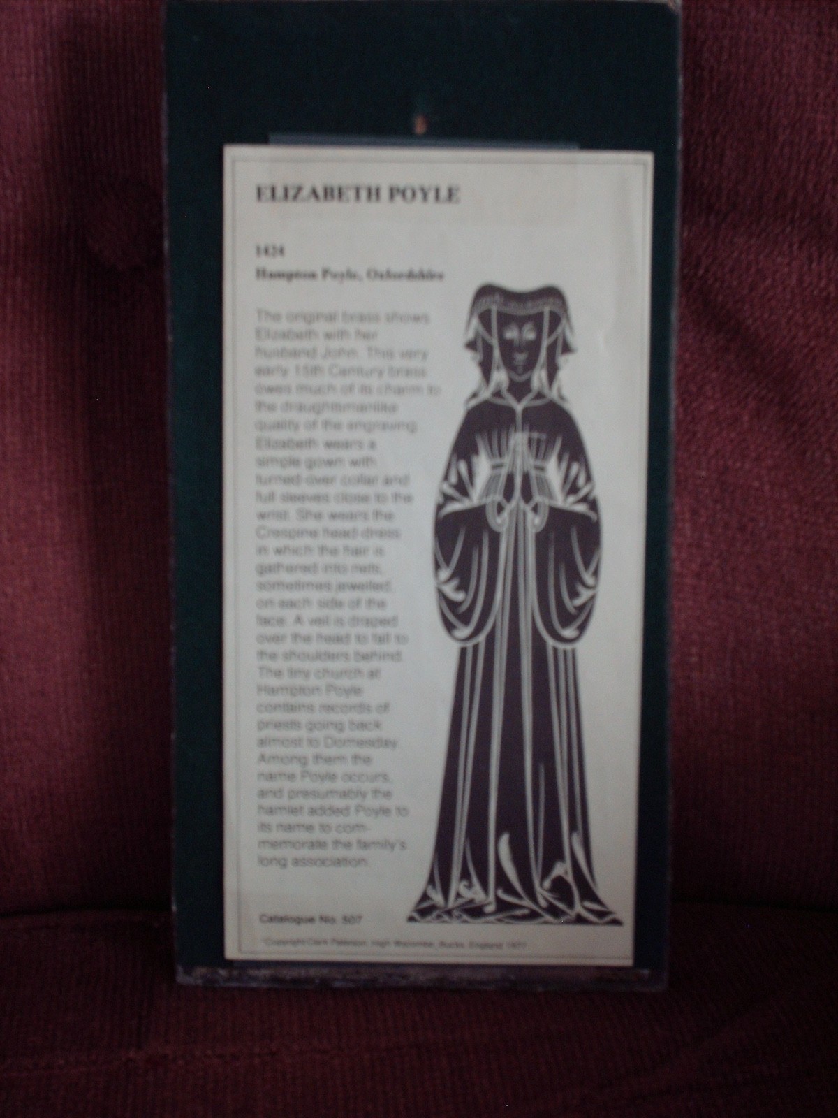 Elizabeth Poyle 1424 Hampton Poyle, Oxfordshire England Brass Figure.