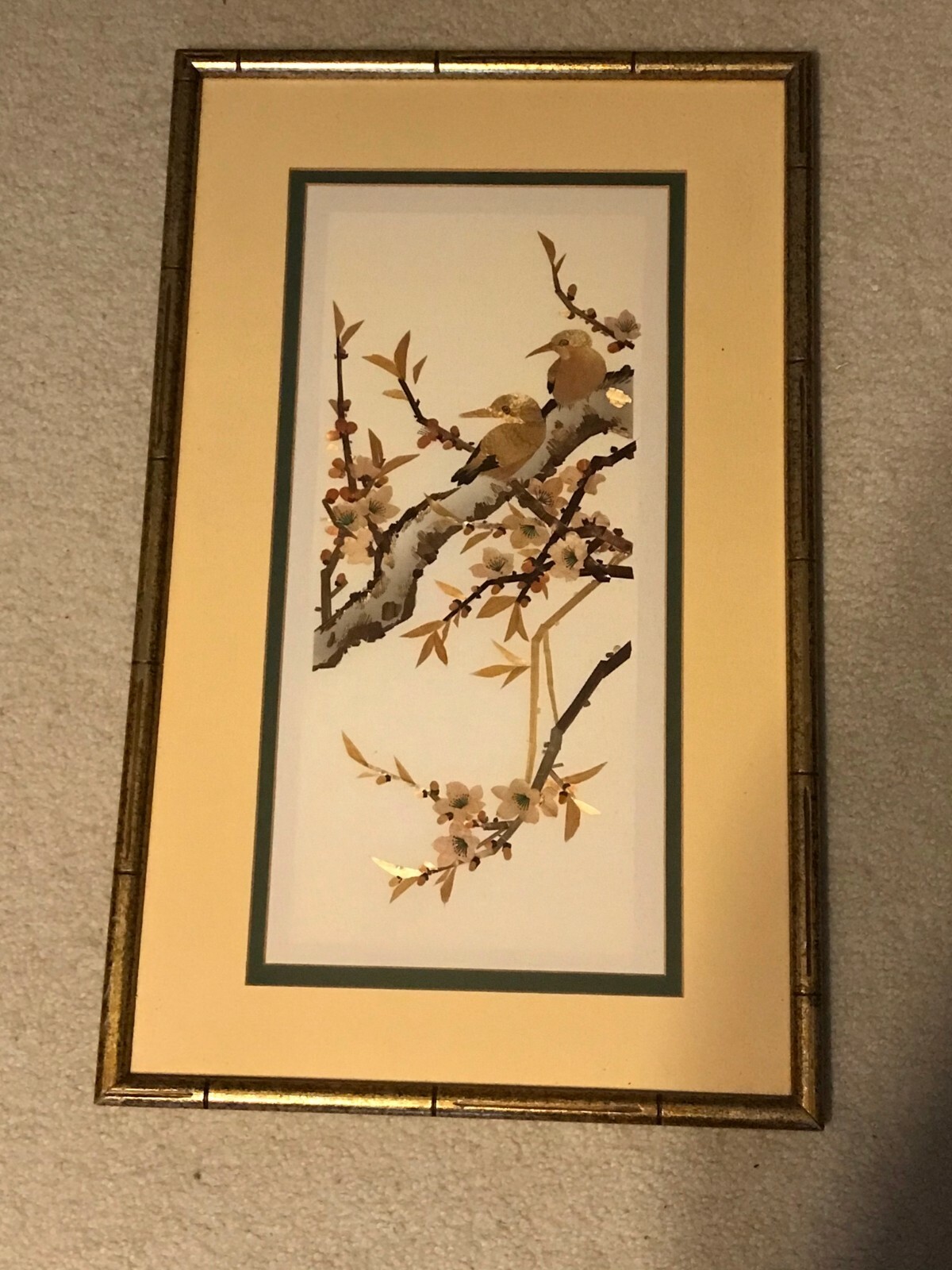 Very Neat Chinese Wheat Straw Painting Plum blossom Birds Depict Hope for Spring