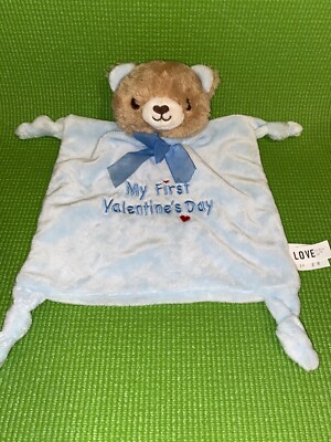 My First Valentines Day Baby Boy Blue Security Lovey Rattle Plush Bear 8 