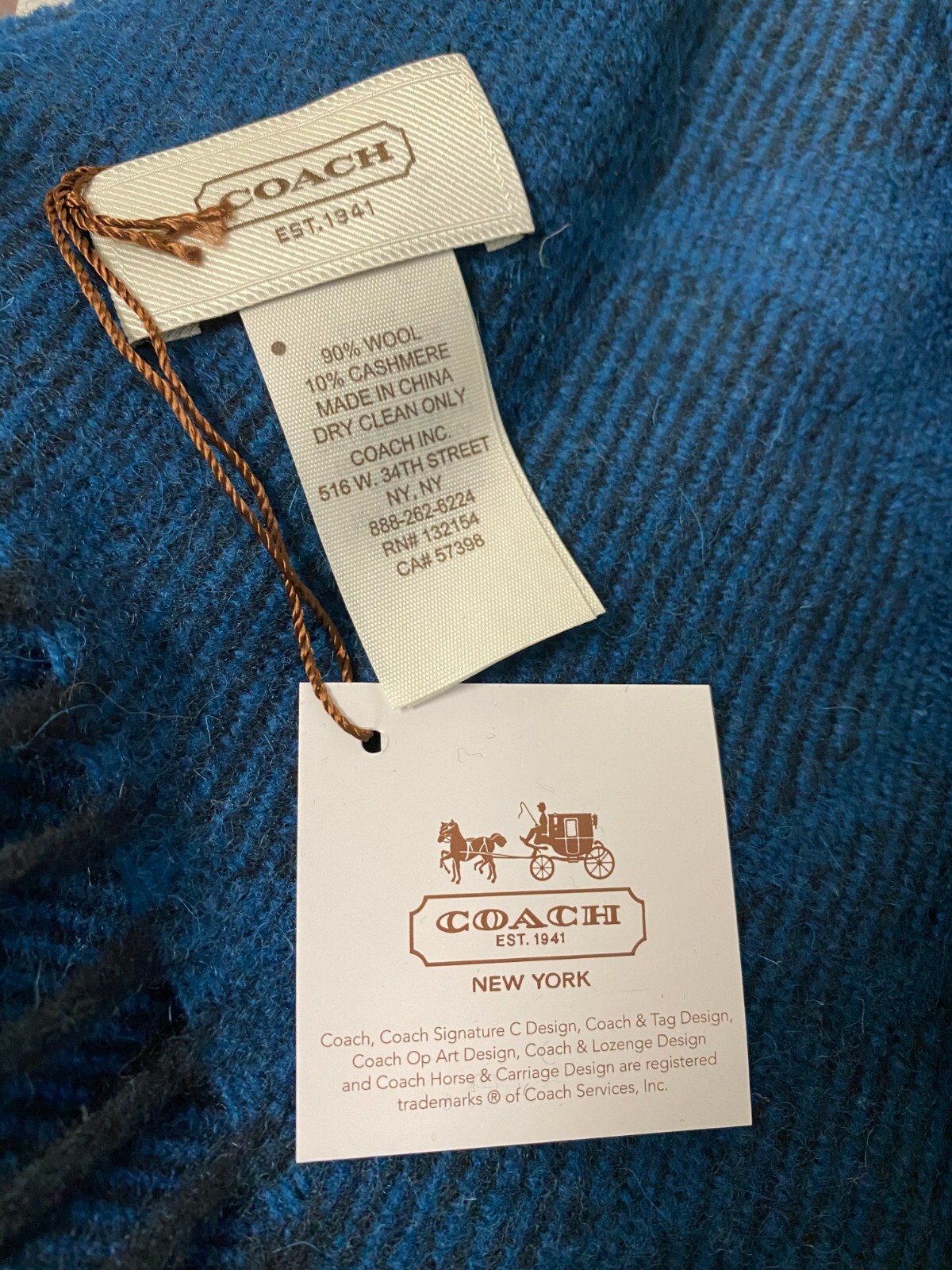 Coach Winter Scarf 82860 Signature Twill Fringe Two Tone Logo Cashmere Blend $98