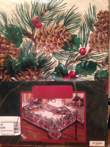 Vtg Holiday Home Statements Woodland Pines Pinecones Tablecloth 70