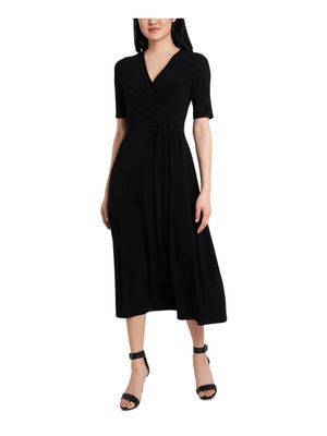 MSK PETITES Женский черный пуловер без подкладки, платье миди с коротким рукавом Petites PM