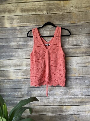 Another Love Size Medium Burnt Coral Color Crochet V-Neck Tank