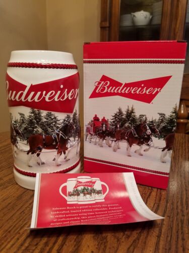 2016 Budweiser Holiday Christmas  Stein small fac flaw Clydesdale Beer Busch New