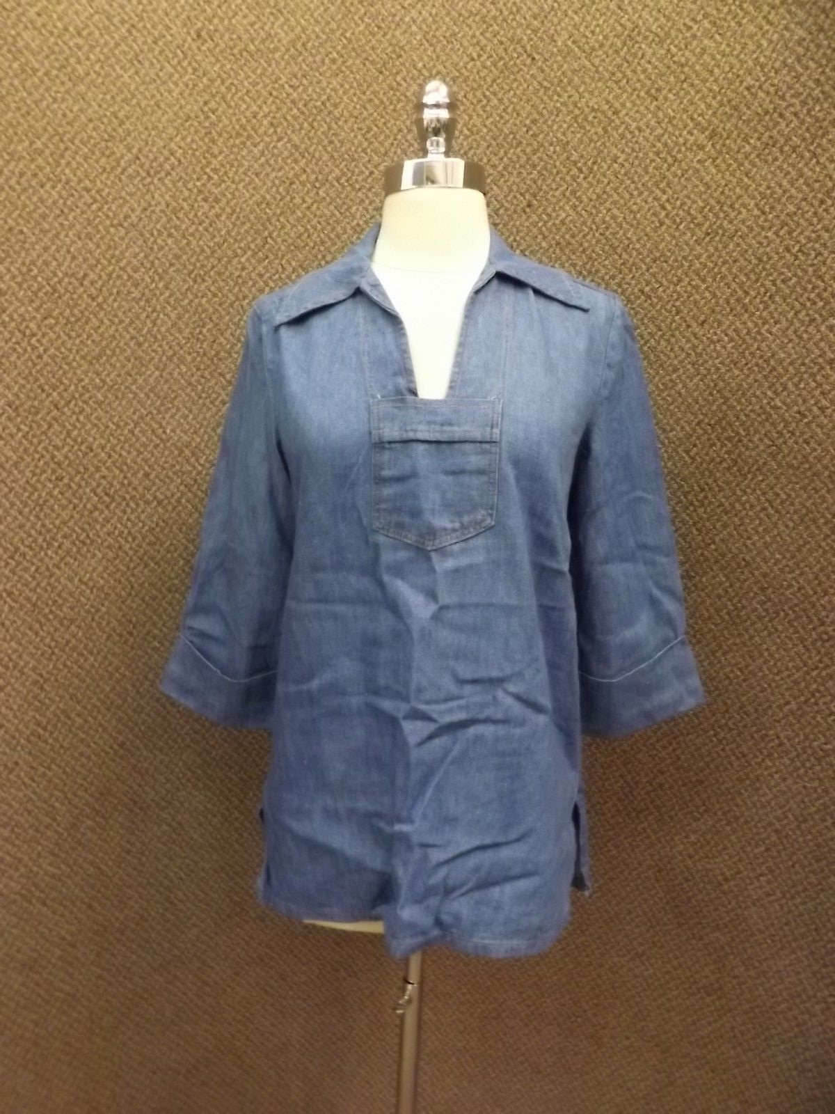 Vtg NEW NOS Blue 100% Cotton Denim Pullover Shirt Womens L