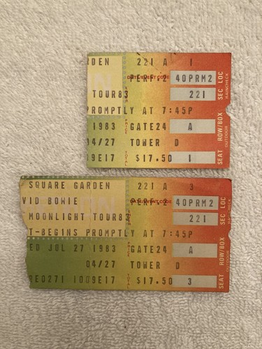 David Bowie : Two 1983 Original Vintage Ticket Stubs