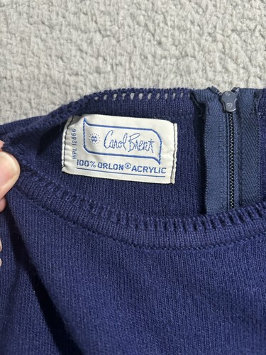 Vintage Carol Brent Womens Sweater Orlon Acrylic Pullover Blue Back Zipper