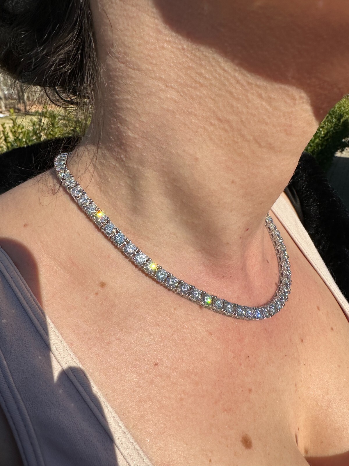 Pre-owned Harlembling 5mm Moissanite Tennis Chain Necklace Reinvented 925 Silver Stones On All Sides