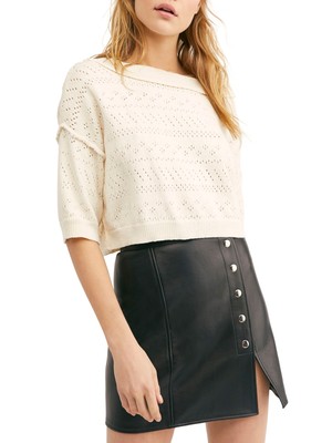 

Женский укороченный топ свитер цвета слоновой кости с рукавами 3/4 FREE PEOPLE цвета слоновой кости, Цвет слоновой кости