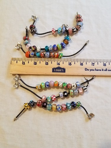 Lot Of 6 Leather Bracelets With Blown Glass Beads Stocking Stuffer Wholesale...