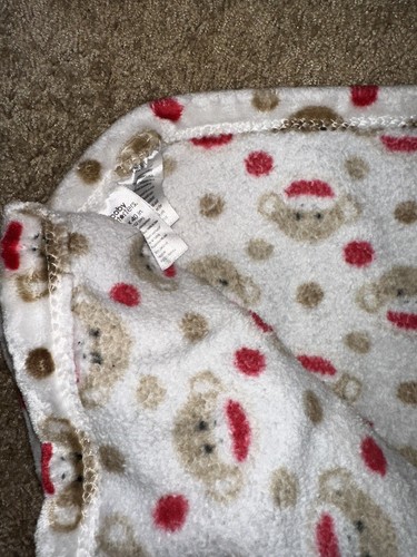 Baby Starters Sock Monkey Face Blanket Tan Red Polka Dots Blanket Security 30x40