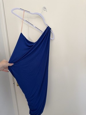 Cooper St Blue One Shoulder Ruched Bodycon Midi Dress Jersey Lined Size 10