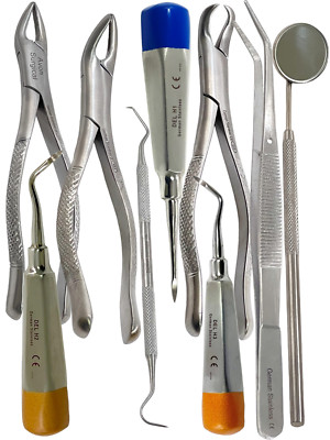 New Premium 9 pc Basic Dental Surgery Extracting Extraction Forceps Elevator Set