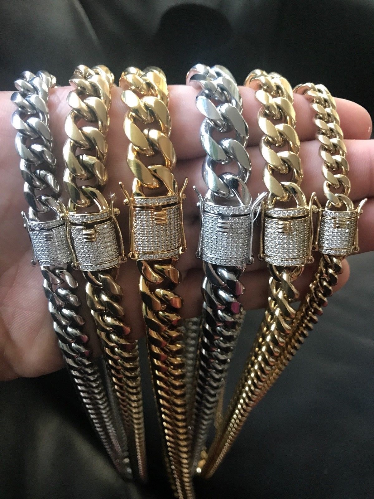 Miami Cuban Link Chain W. 1ct Diamond Clasp 14k 18k Gold Plated Stainless Steel