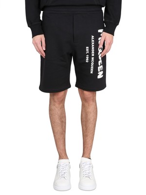 Pre-owned Alexander Mcqueen Bermuda Shorts With Graffiti Logo Print In White/black