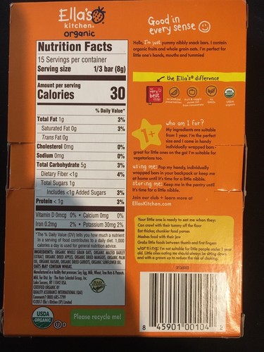 3 Boxes Ella’s Kitchen Organic Nibbly Fingers Mangoes & Carrots - 5 Bars Each