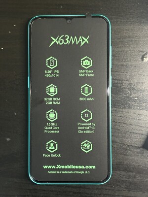 Factory Unlocked X63 MAX 32GB Triple Cam Dual SIM Worldwide Smartphone GRN
