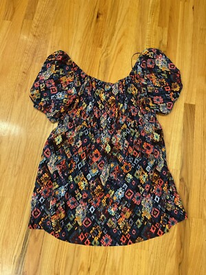 Terra & Sky multicolored linen blend ikat doll tunic Top