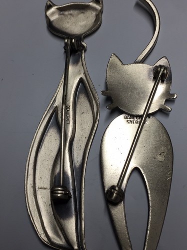 2 Different  Vintage Beaucraft And Danecraft Sterling Silver Cat Pins Brooches