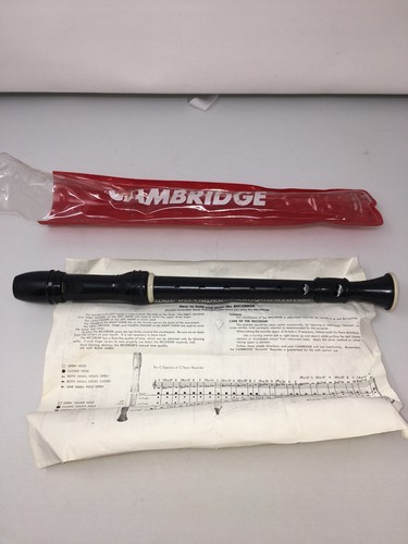 Black Elementary Recorder W/ Carrying Bag & Instructions 10.5” Cambridge Trophy