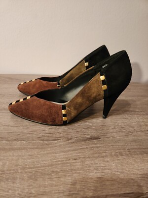 WOMEN'S PREDICTIONS SUEDE HEEL PUMP SHOES BROWN/GREEN/BLACK COLOR SIZE 6 1/2