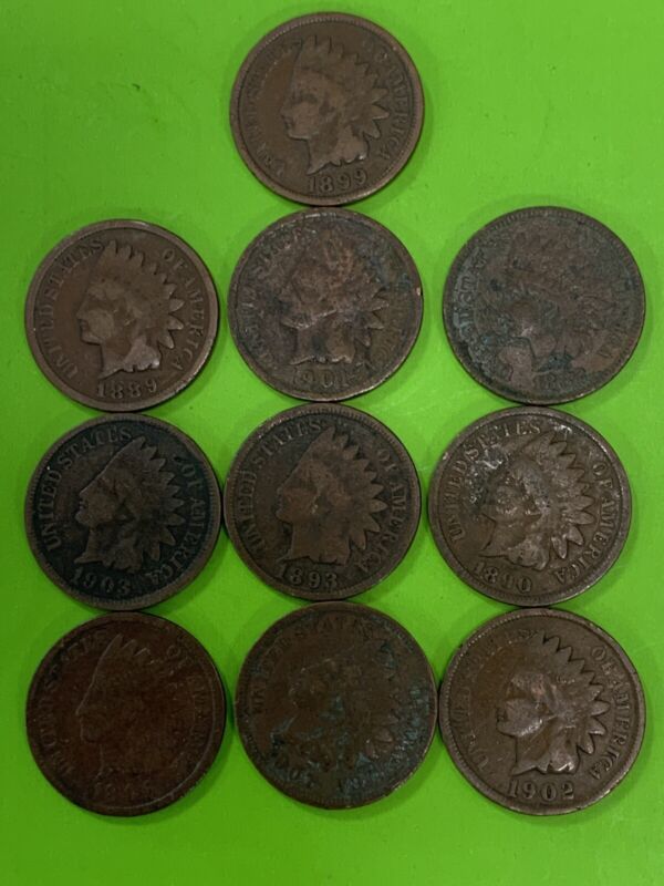 Lot 10 Different Year Indian Head Penny Pennies 1800’s-1900’s Same Day Shipping