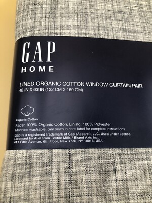 New! Pair (2) GAP HOME Organic Cotton Panel Window Curtains 48''x63'' Dark Gray- H