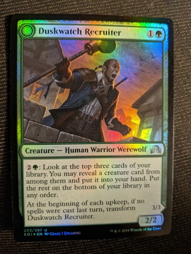 Duskwatch Recruiter // Krallenhorde Howler 1x FOIL SOI MTG Shadows Over Innistrad Uncommon MINT green Duskwatch Recruiter // Krallenhorde Howler 1x FOIL SOI MTG Shadows Over Innistrad Uncommon MINT green