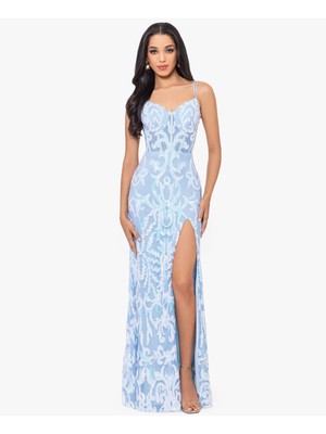 BLONDIE NITES Womens Light Blue Lined Ribcage Up Open Formal Dress Juniors 11