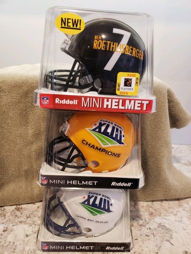 Riddell NFL Super Bowl 43  Steelers Champs & Roethlisberger Mini-Helmets 3-lot
