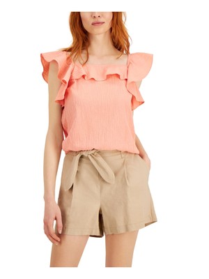 INC Womens Orange Elastic Hem Relaxed Fit Flutter Sleeve Square Neck Top XL