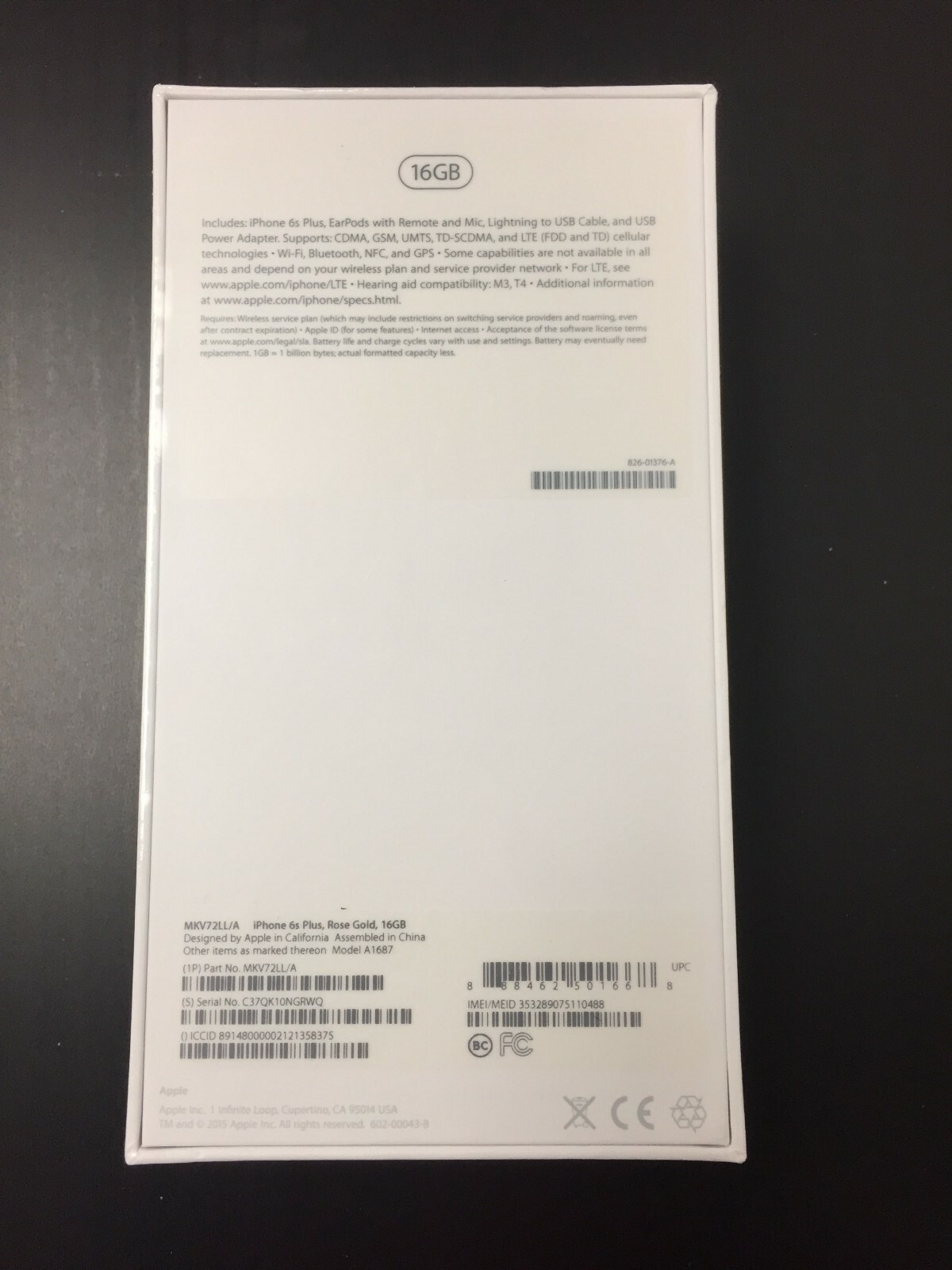 Apple iPhone 6s Plus A1687 -  Factory Unlocked, (CDMA + GSM). Sealed Box, 16gb