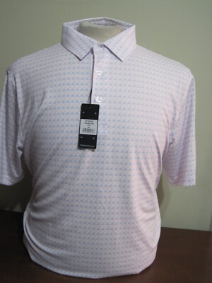 Straight Down Tsunami Mens White pink Medium waves Golf Polo Shirt NEW NWT