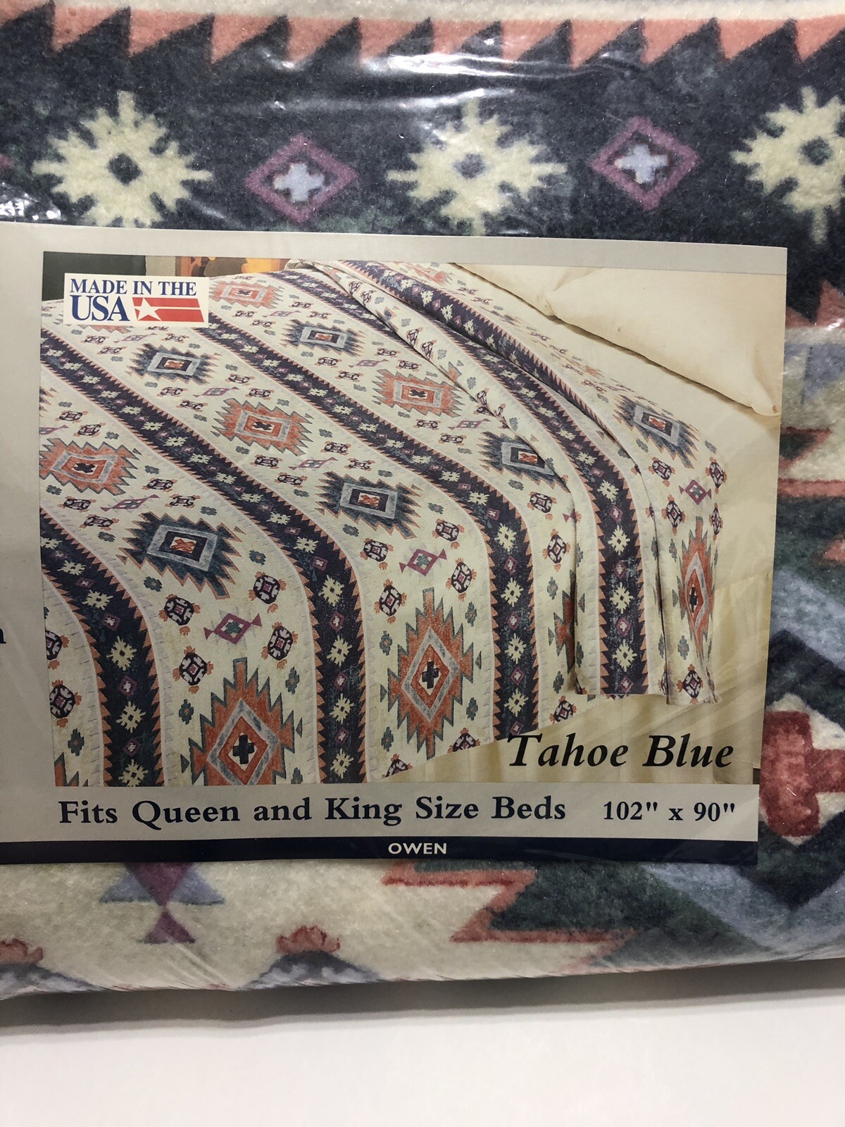 OWEN Vintage Queen/King Aztec Tahoe Blue Blanket  ~ 102