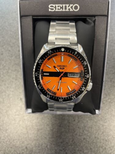 Pre-owned Seiko 5 Automatic Orange Dial Steel Bracelet Limited Edition Watch Srpk11 Japan