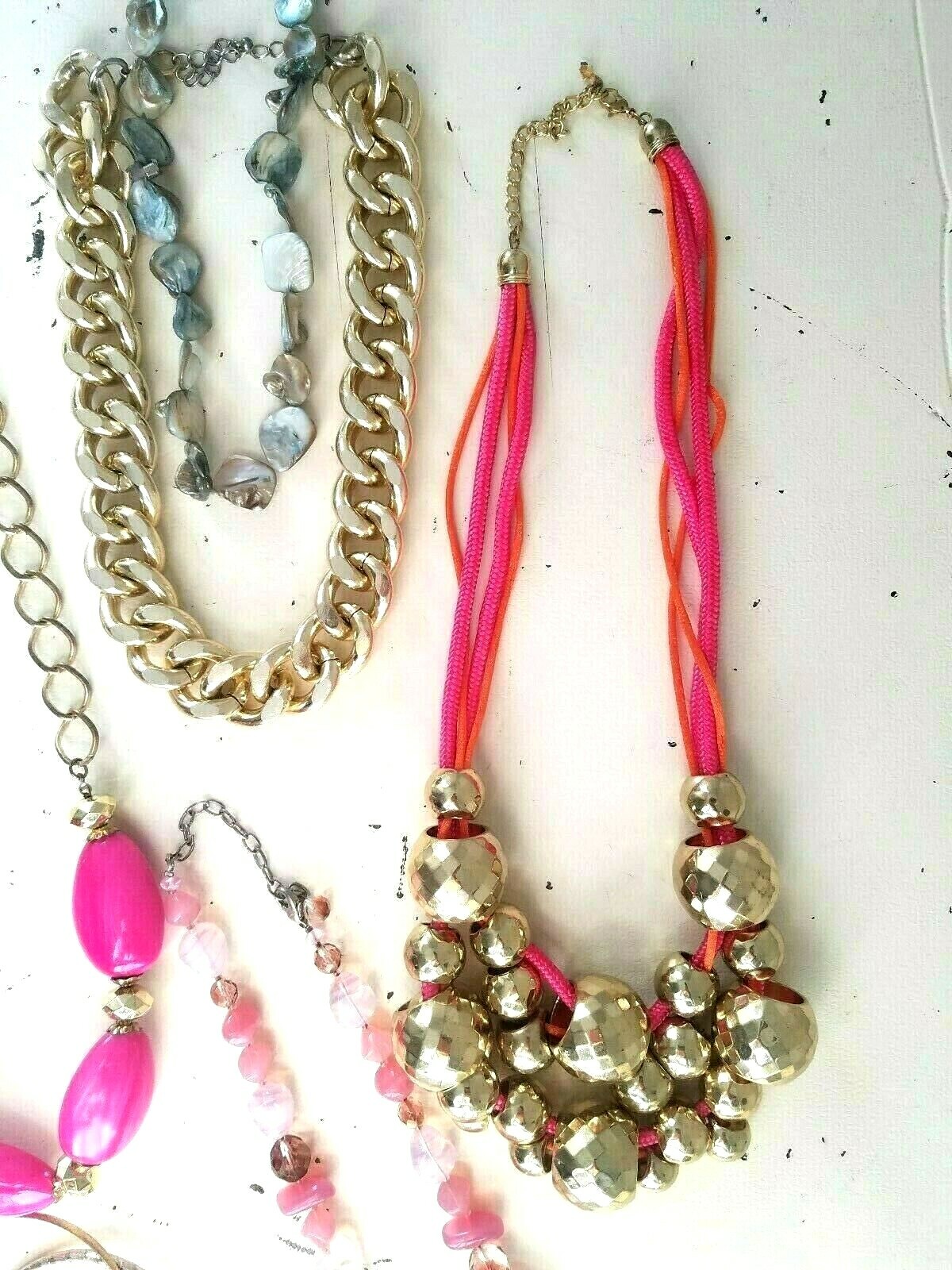 (10) pc Gorgeous BIG and BOLD Gaudy PINK Necklaces Gold Bangle Bracelets