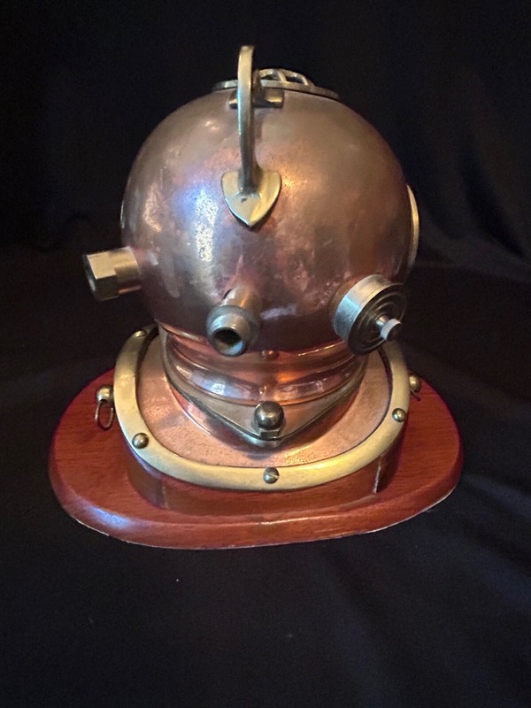 Vintage Small Copper Rolex Diving Helmet Clock Display Advertising Nautical