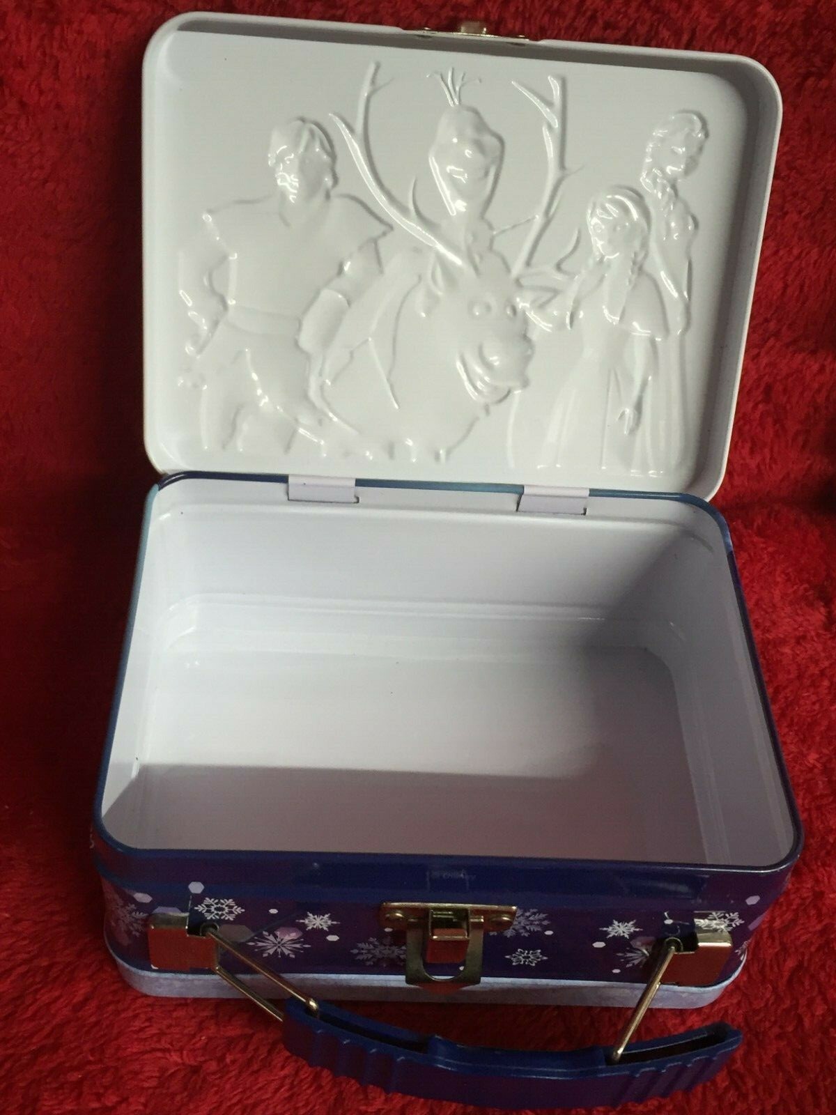 Disney Frozen Embossed Mini Tin Lunch Box Anna Elsa Olaf and Kristoff Snowflakes