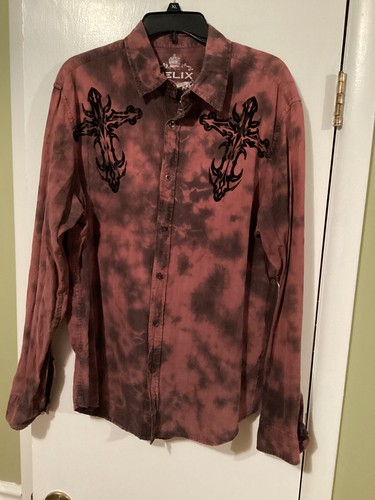 Helix Graphic Button Front Shirt, Men's Size XL, Burgundy