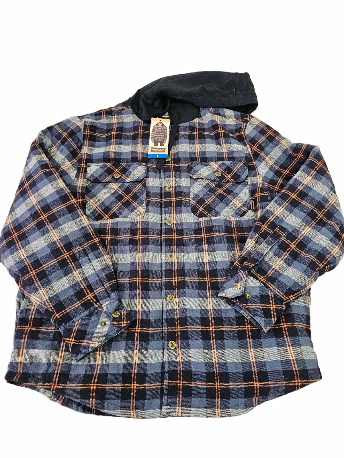 Legenday Outfitters Mens Plaid Flannel Hooded Shirt Jacket Blue LG / LARGE