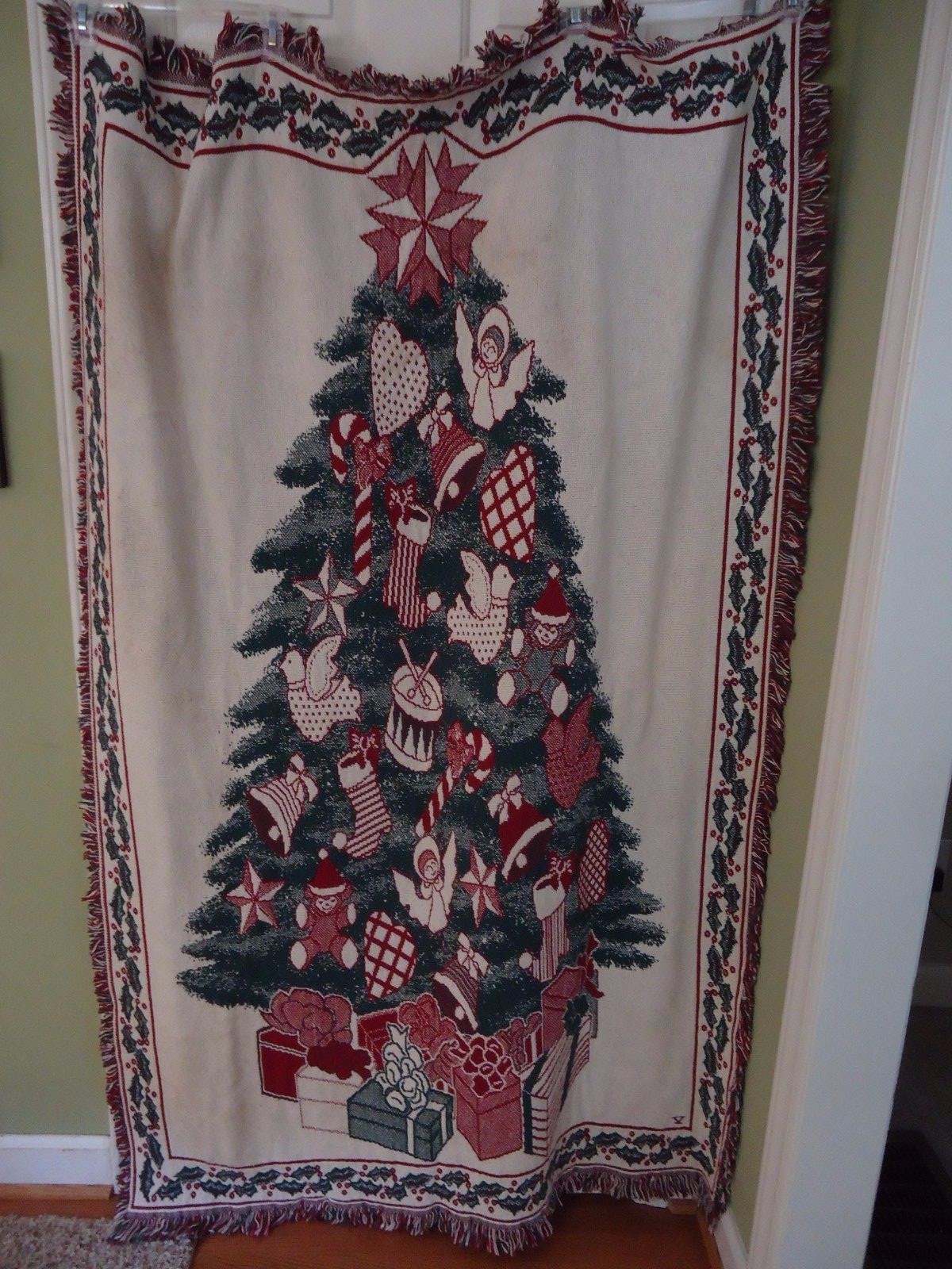 CHRISTMAS TREE Reversible Red Green Afghan Blanket 44